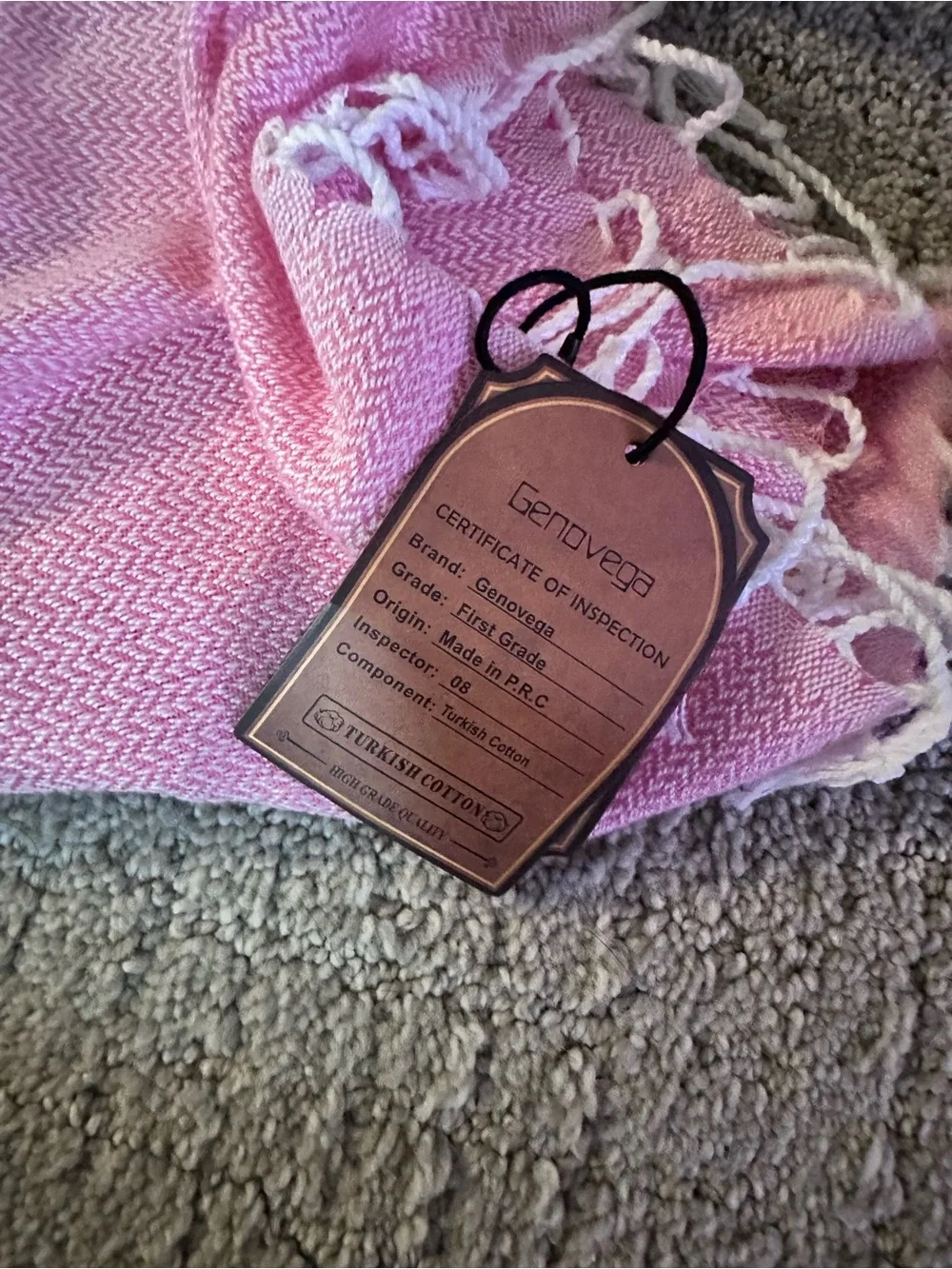 NWT Genovega Pink Turkish Cotton Towel 68x32 Fringe